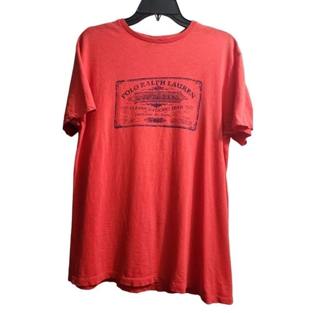 Vtg Polo Ralph Lauren Dungarees Classic 5-Pocket Jean T-Shirt Red *Minor‎ Flaw